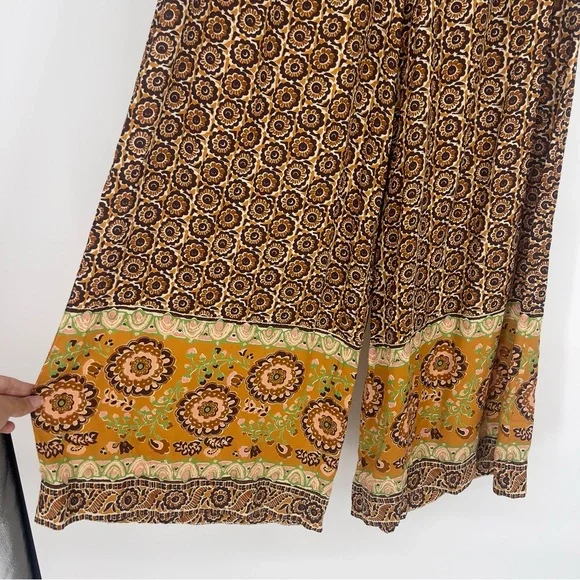 Spell & the Gypsy Sannah Brown Floral Jacquard Printed Wide Leg Light Pants S - Picture 3 of 8